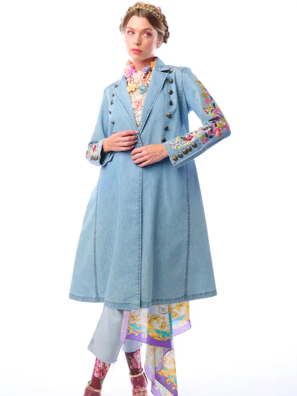 ARATTA New Yorker Coat | Cotton Denim Look | Embroidered Sleeves - S - NWT - Picture 2 of 4